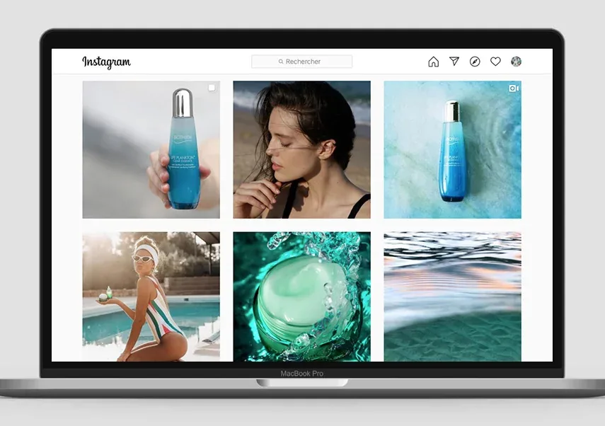 Compte Instagram Biotherm affiché sur un ordinateur portable