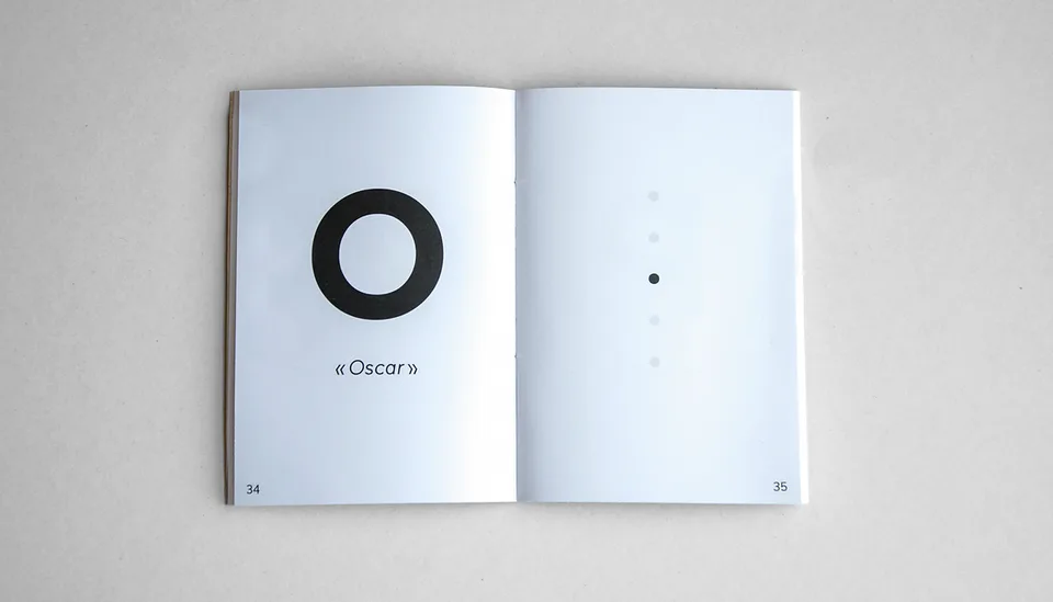 Livret ouvert sur la lettre O, « Oscar », et son code de points