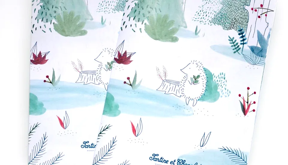 Cahiers illustrés Tartine et Chocolat : hérisson et forêt à l'aquarelle